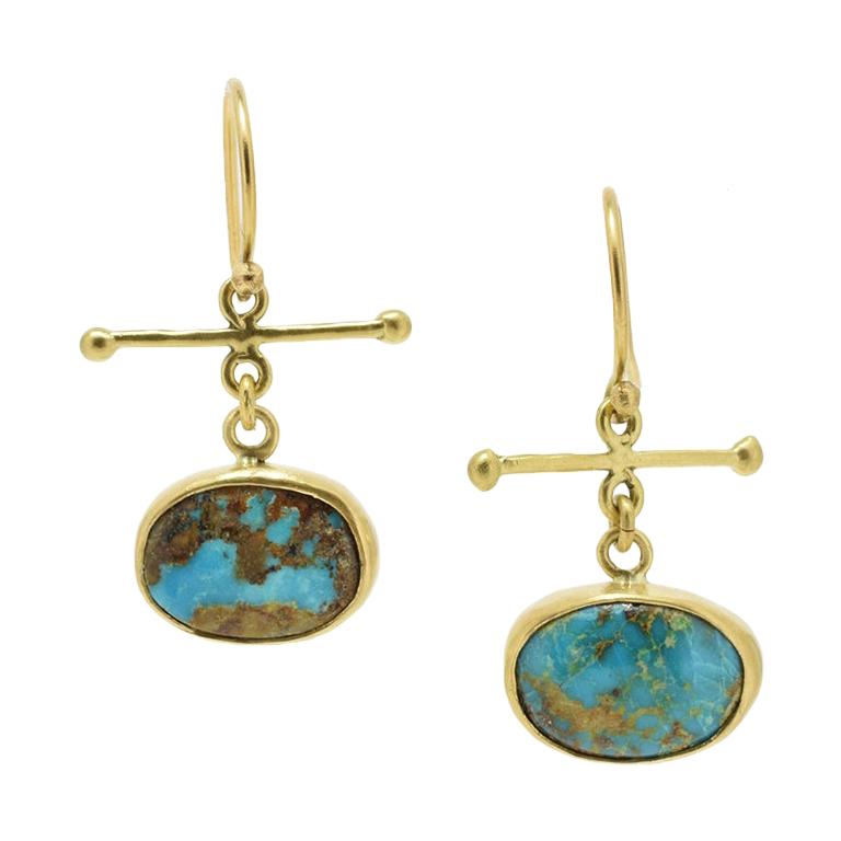 Persian Turquoise Gold Earrings For Sale