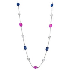 18 Karat Pink and Blue Sapphire Necklace