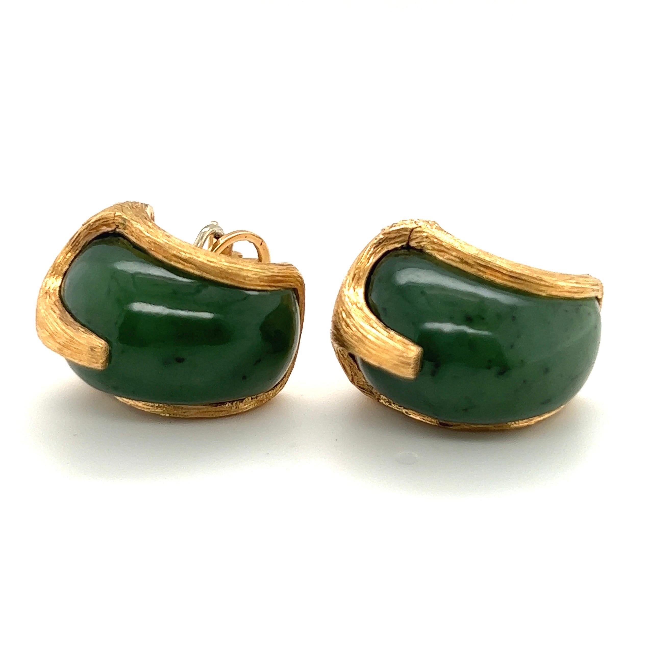 Modernist 18 Karat Pink Gold and Green Garnet Half Hoop Earrings by Paul Binder, 1970s For Sale