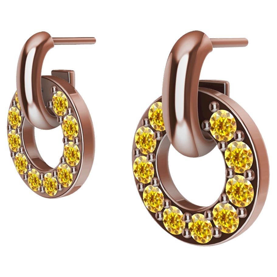 18 Karat Pink Gold  and Natural Yellow Diamonds Petite Dangle Earrings, These are petite. The hoop earring 14mm x 10.5 mm diameter. Tiny but mighty. All day elegance, day into evening no problem.  These are ntural yellow diamonds are 2.0 mm , .60 ct