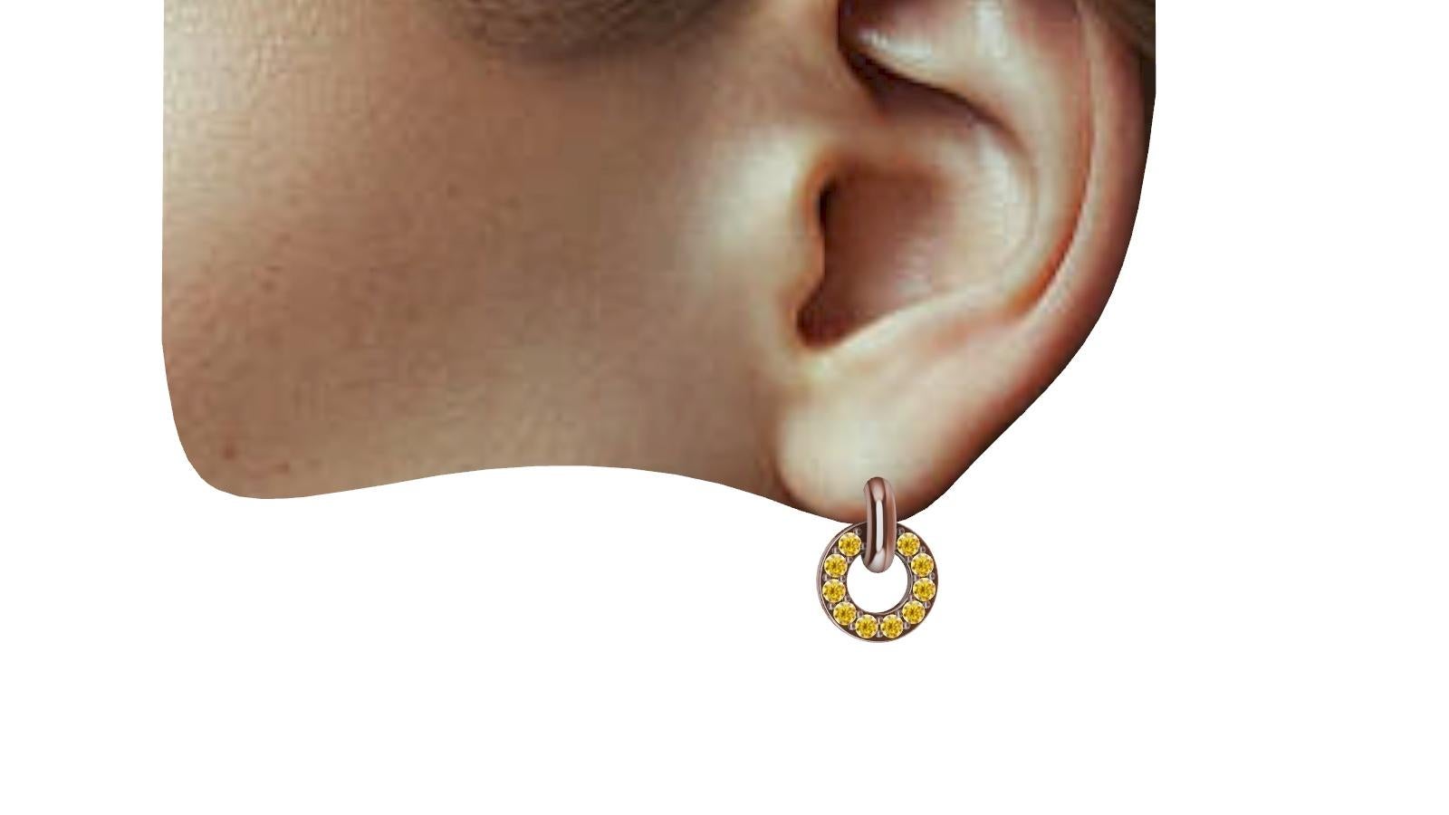 Contemporary 18 Karat Pink Gold and Natural Yellow Diamonds Petite Dangle Earrings For Sale
