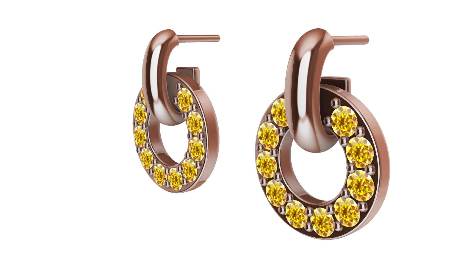 Women's 18 Karat Pink Gold and Natural Yellow Diamonds Petite Dangle Earrings For Sale