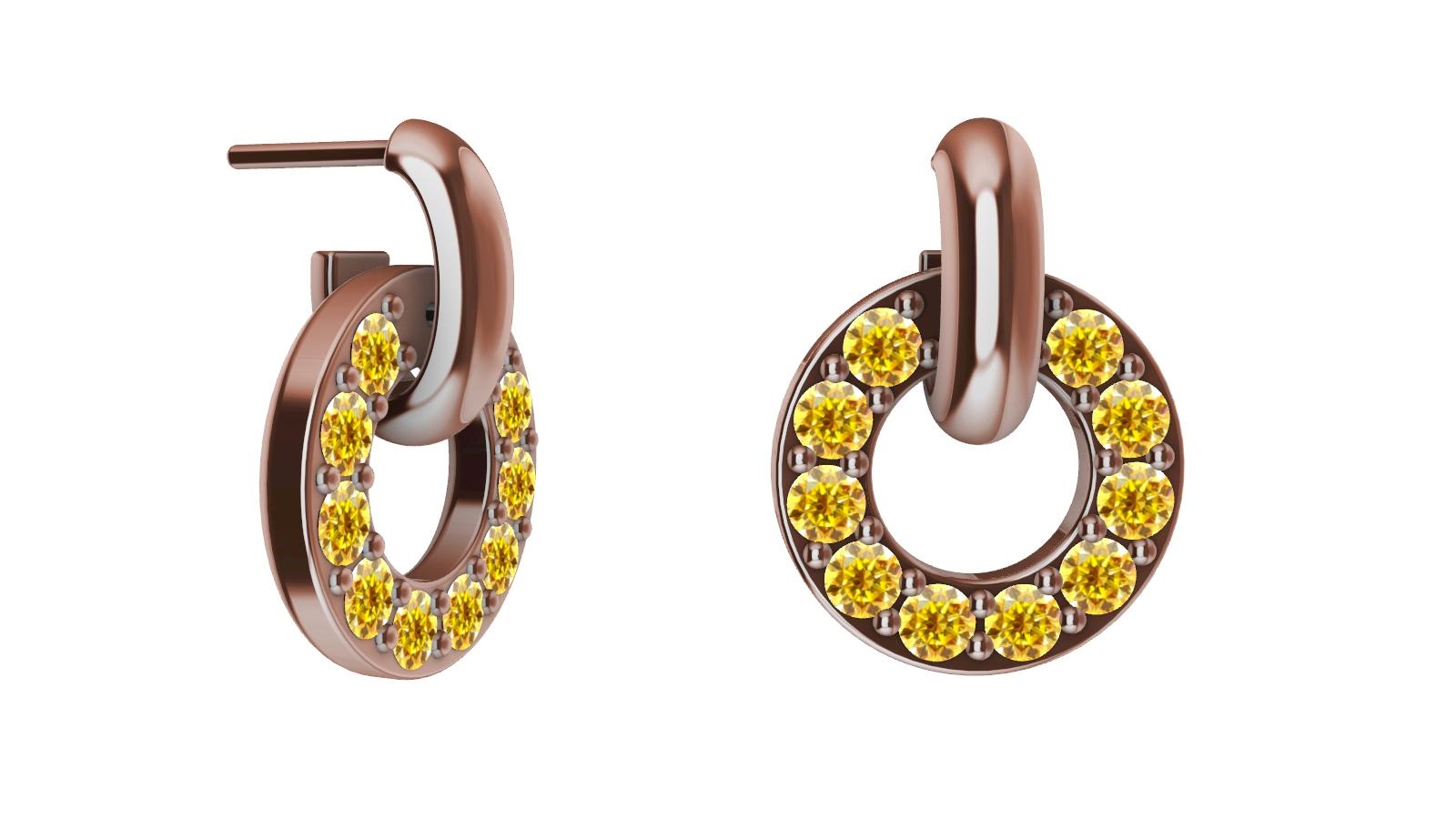 18 Karat Pink Gold and Natural Yellow Diamonds Petite Dangle Earrings For Sale 1