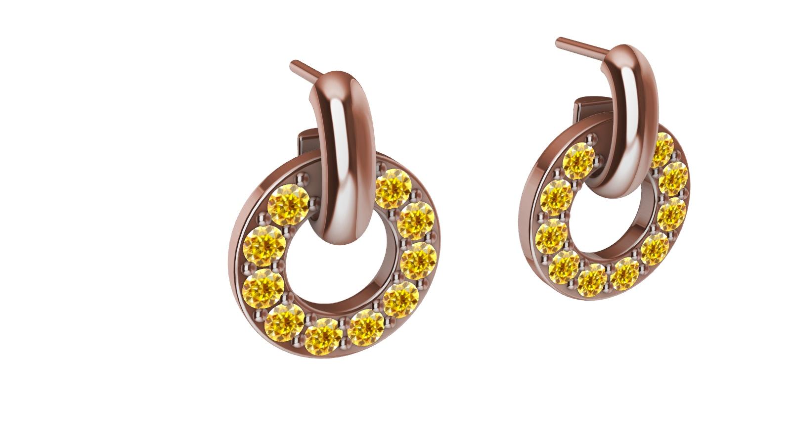 18 Karat Pink Gold and Natural Yellow Diamonds Petite Dangle Earrings For Sale 2