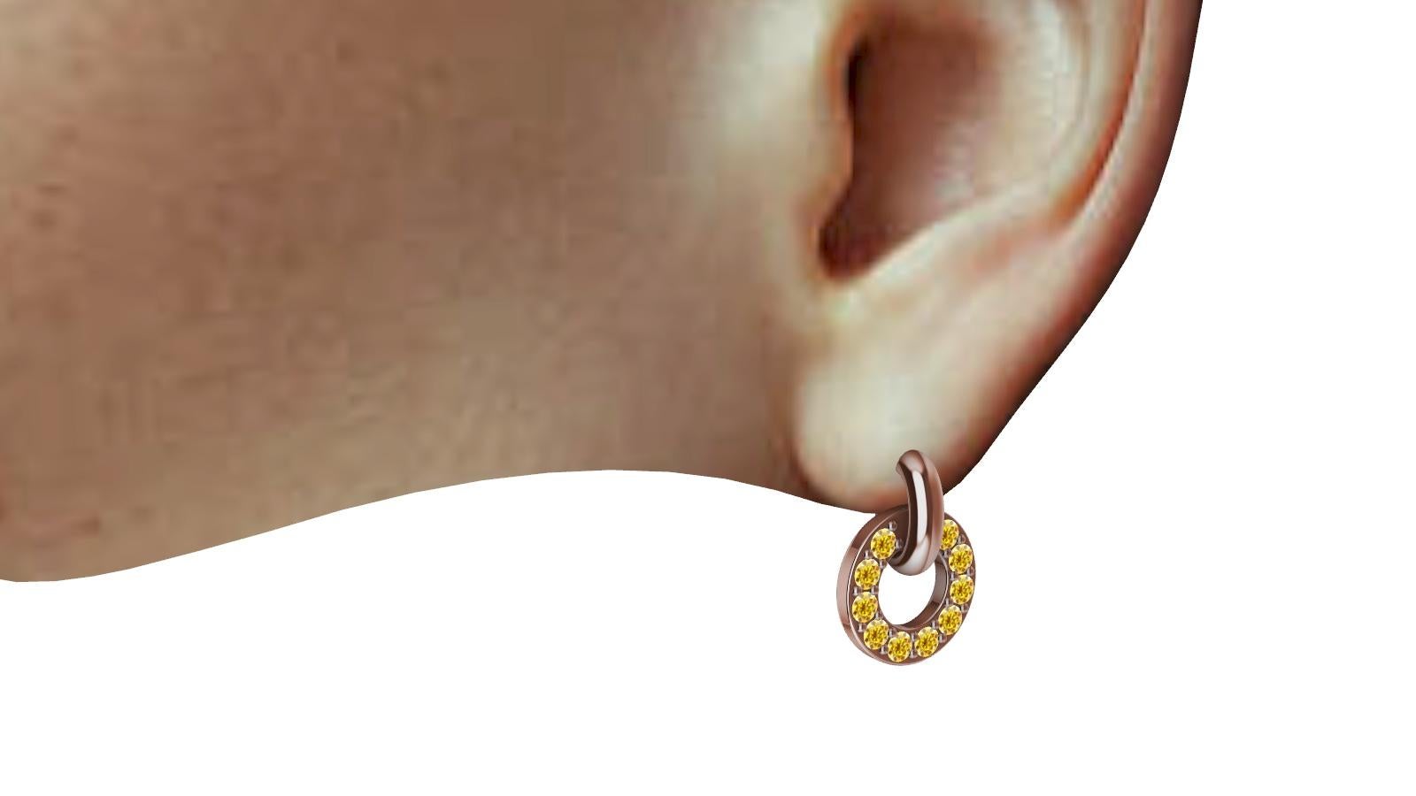 18 Karat Pink Gold and Natural Yellow Diamonds Petite Dangle Earrings For Sale 3