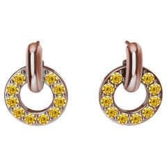 18 Karat Pink Gold and Natural Yellow Diamonds Petite Dangle Earrings