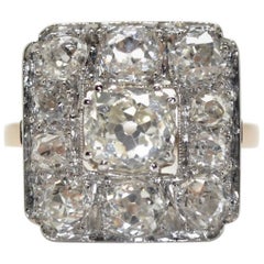 18 Karat Pink Gold and Platinum 2.20 Carat Diamonds French Antique Cluster Ring