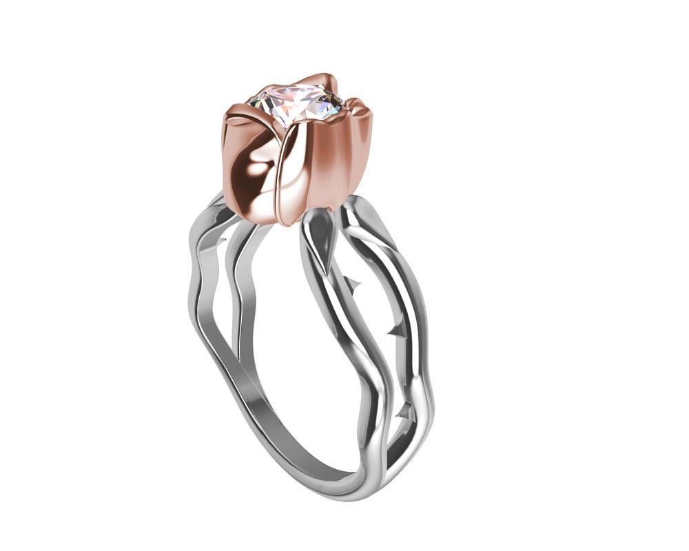 For Sale:  18 Karat Pink Gold and Platinum GIA Diamond Rose Engagement Ring 2