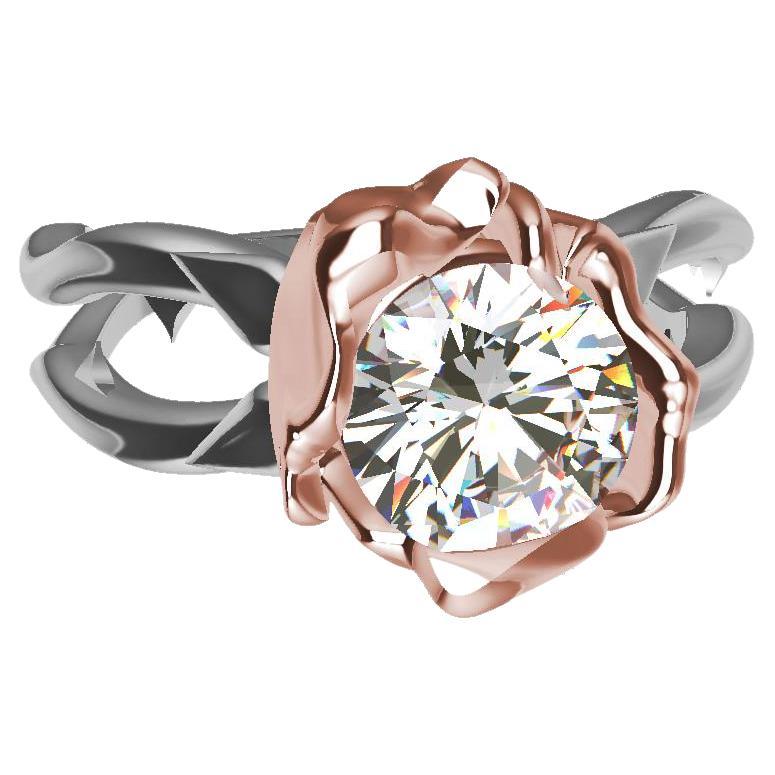 Bague de fiançailles en or rose 18 carats et platine avec diamant rose certifié GIA