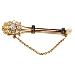 18 Karat Pink Gold Antique-Style Diamond Flower Brooch