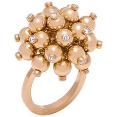 18 Karat Pink Gold Bead and Diamond Ring