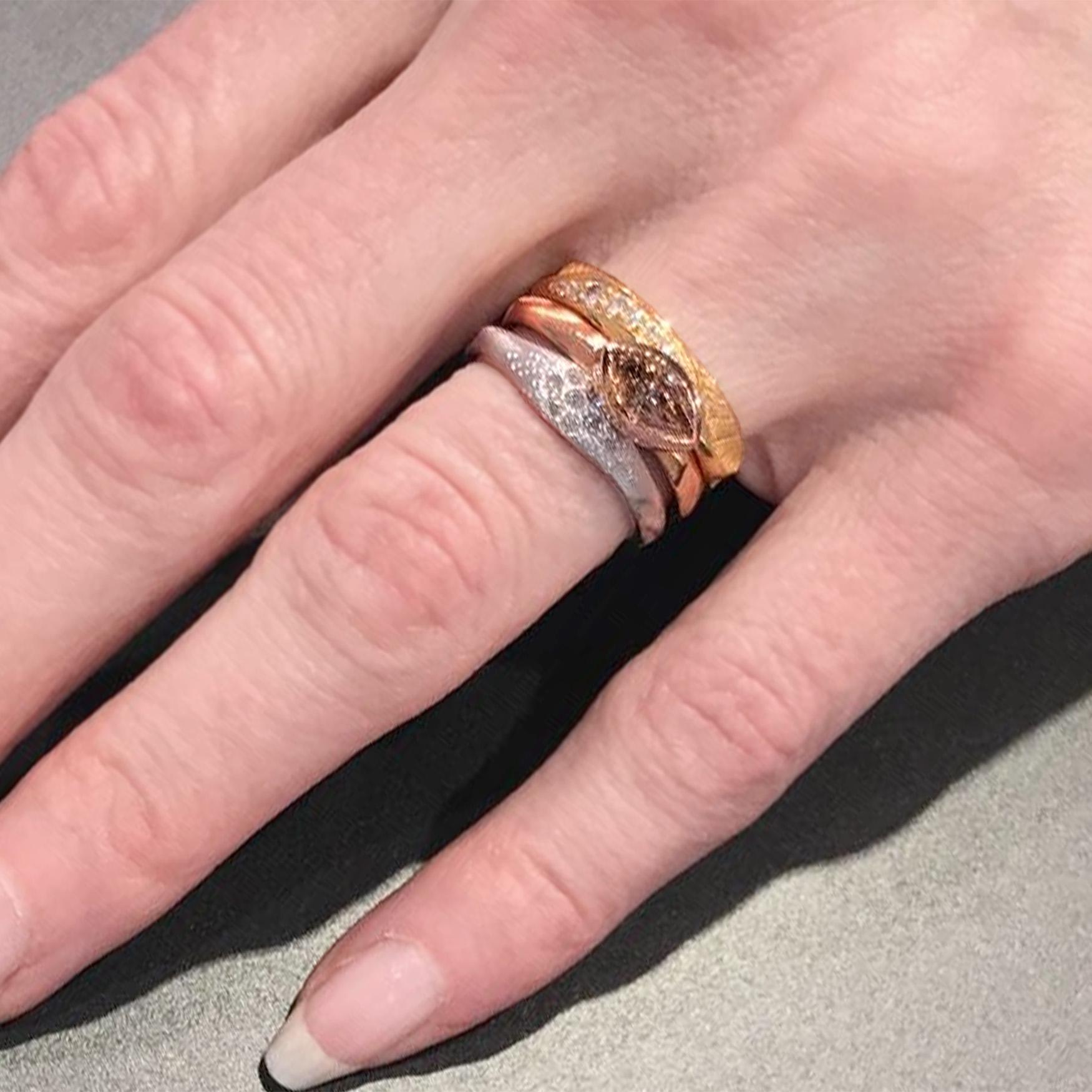 Fit for nobility, K.Mita’s Marquesa ring is made from 18k rose gold and a marquise shaped 0.51ct Brown Diamond (SI). The width of the shank is only 2.8mm, but around the stone setting it is 6.0mm. Handmade to order in 10-14 days. Available in US