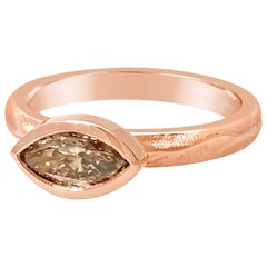 18 Karat Pink Gold Bridal Ring with 0.51 Carat Marquise Shaped Brown Diamond