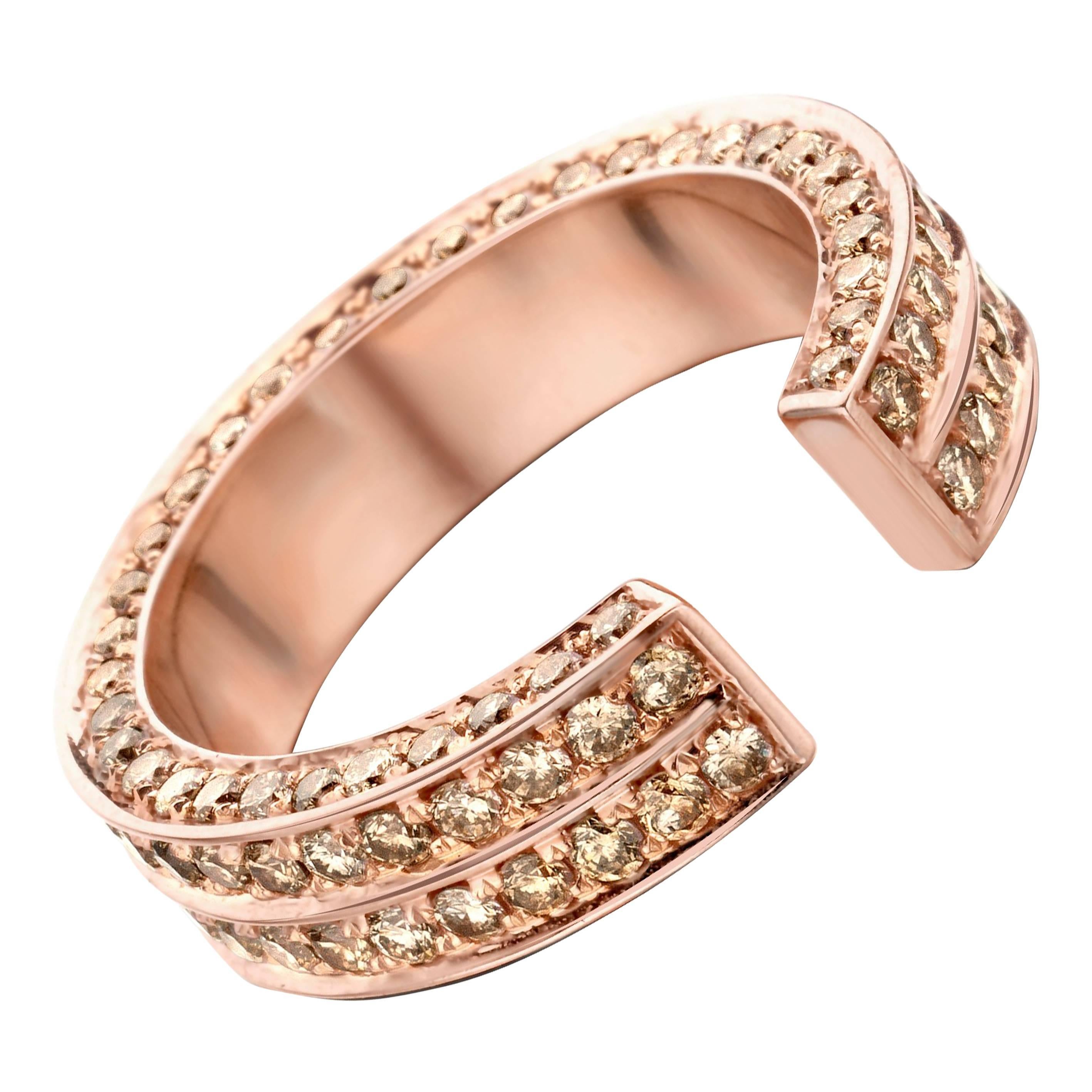 18 Karat Pink Gold Brown Diamonds Brute Ring For Sale