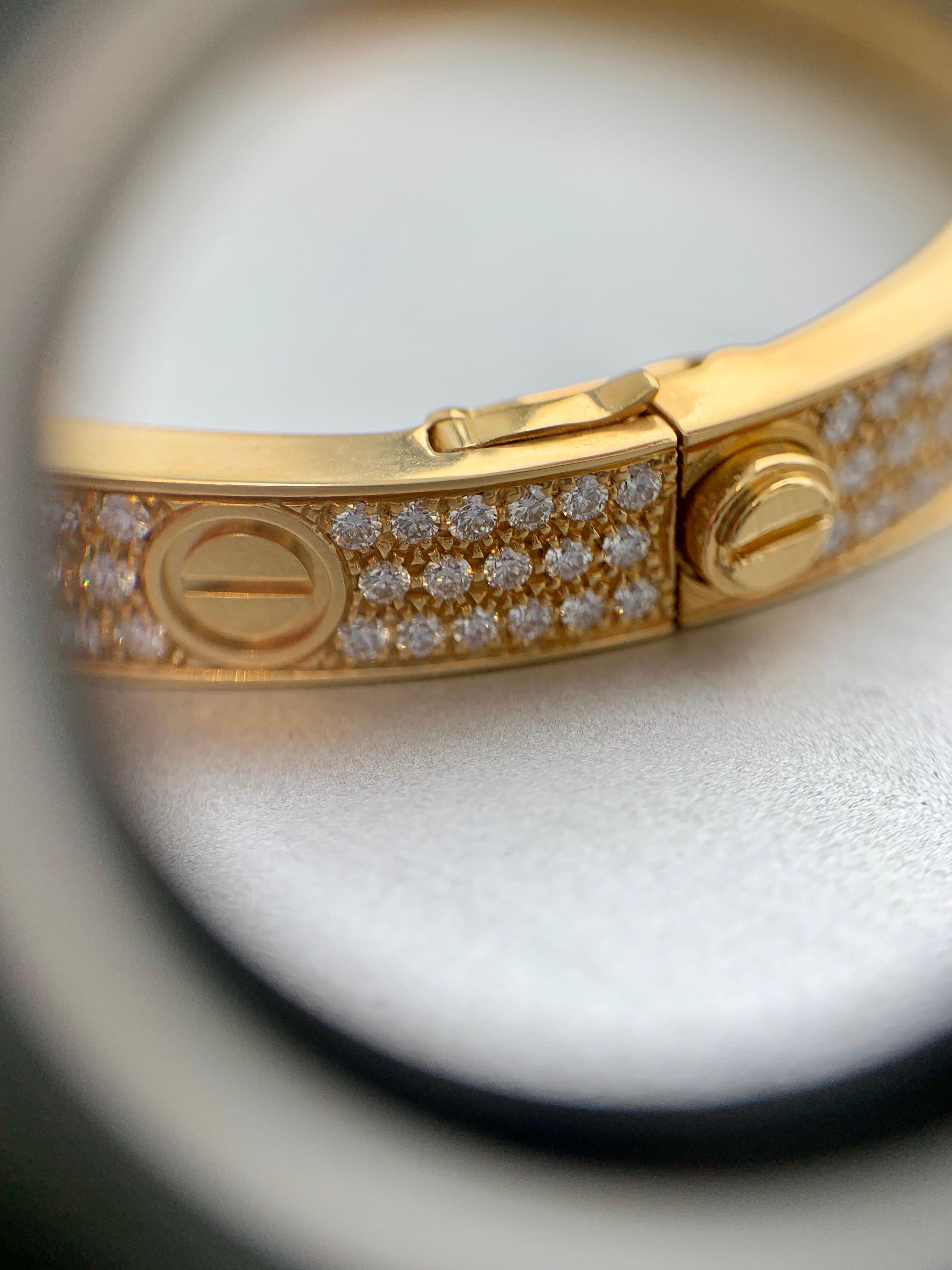 18 Karat Yellow Gold Cartier Love Bracelet with Pave Diamonds at 1stDibs
