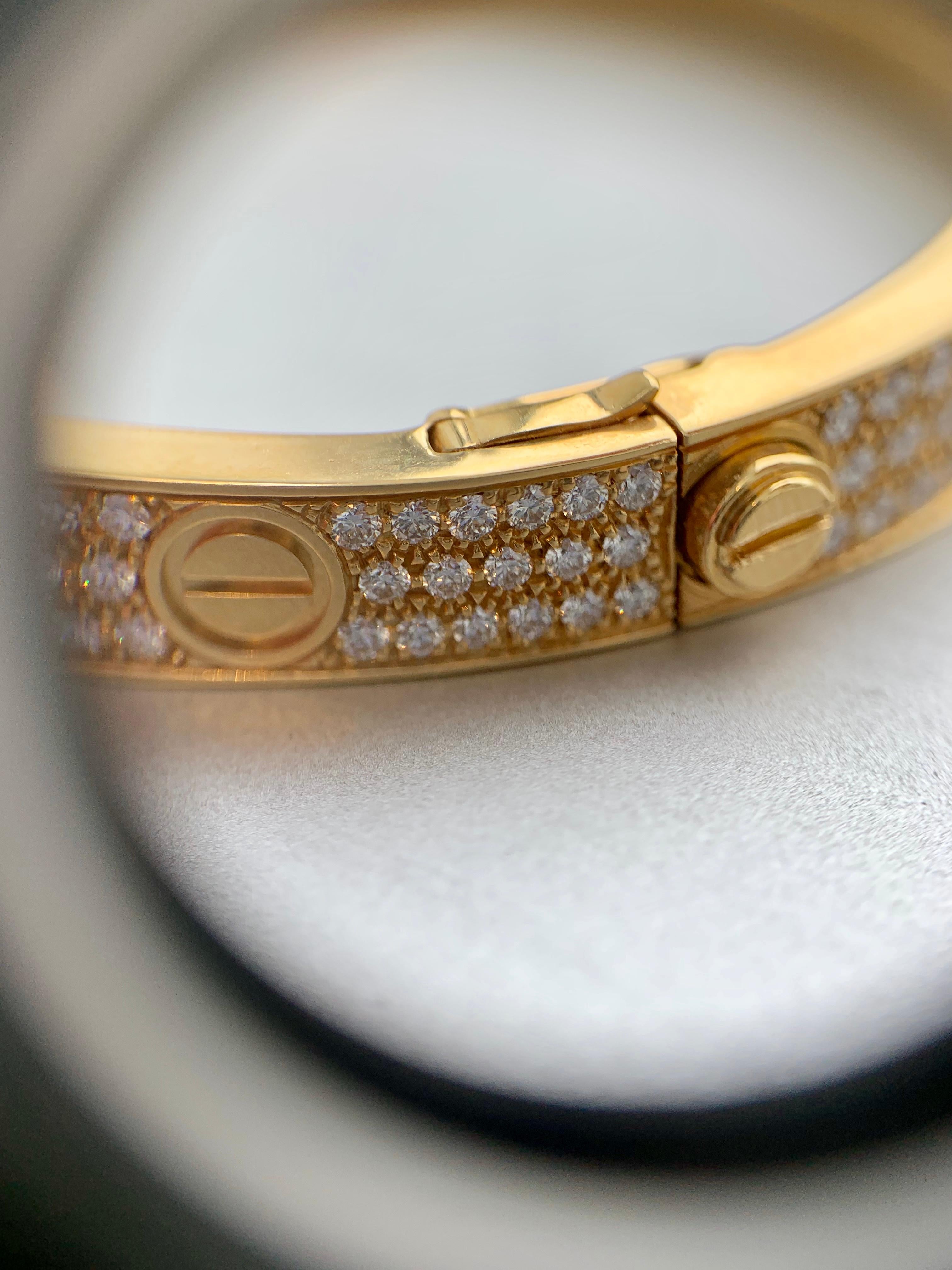 18 Karat Yellow Gold Cartier Love Bracelet with Pave Diamonds 1