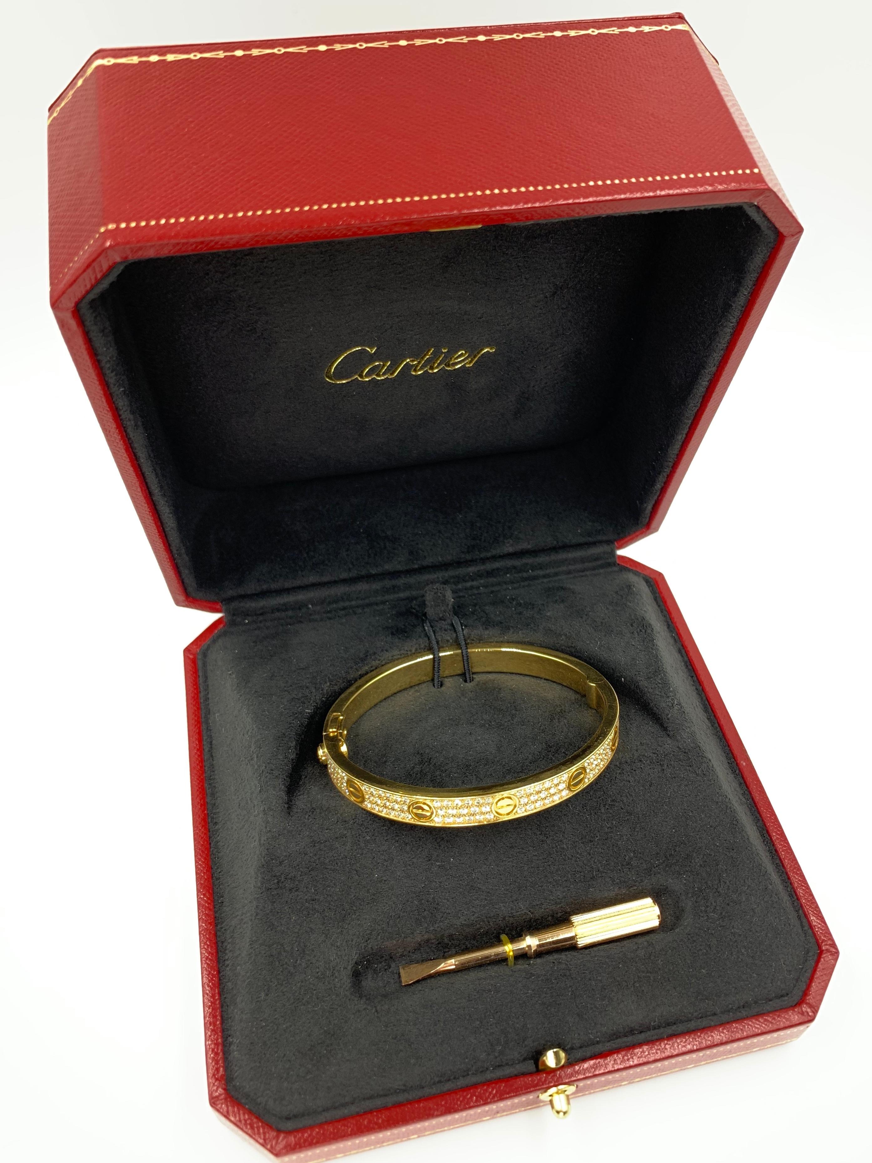 18 Karat Yellow Gold Cartier Love Bracelet with Pave Diamonds 4