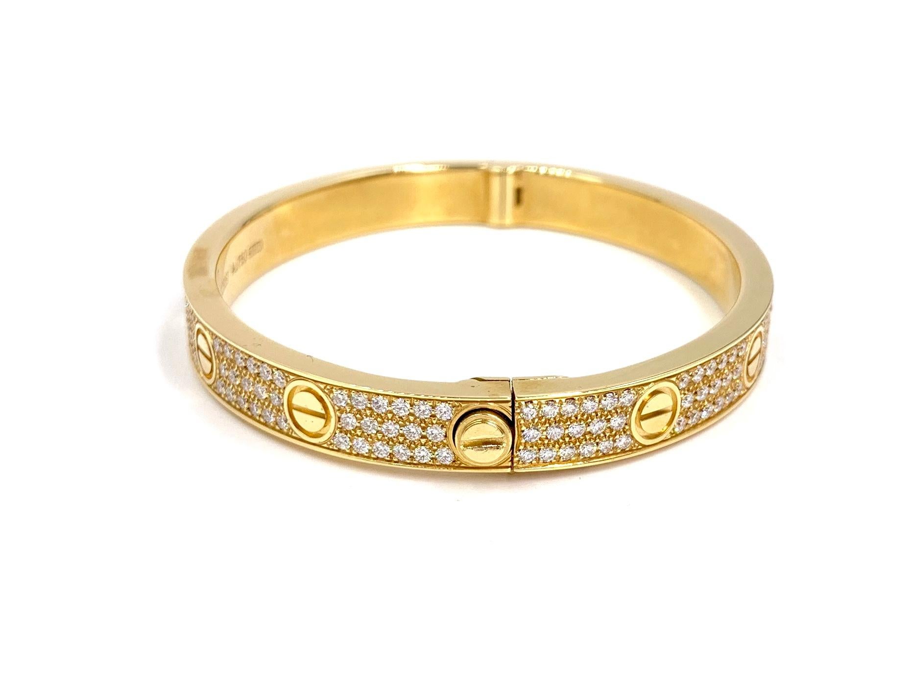 18 Karat Gelbgold Cartier Love-Armband mit Pavé-Diamanten (Zeitgenössisch)