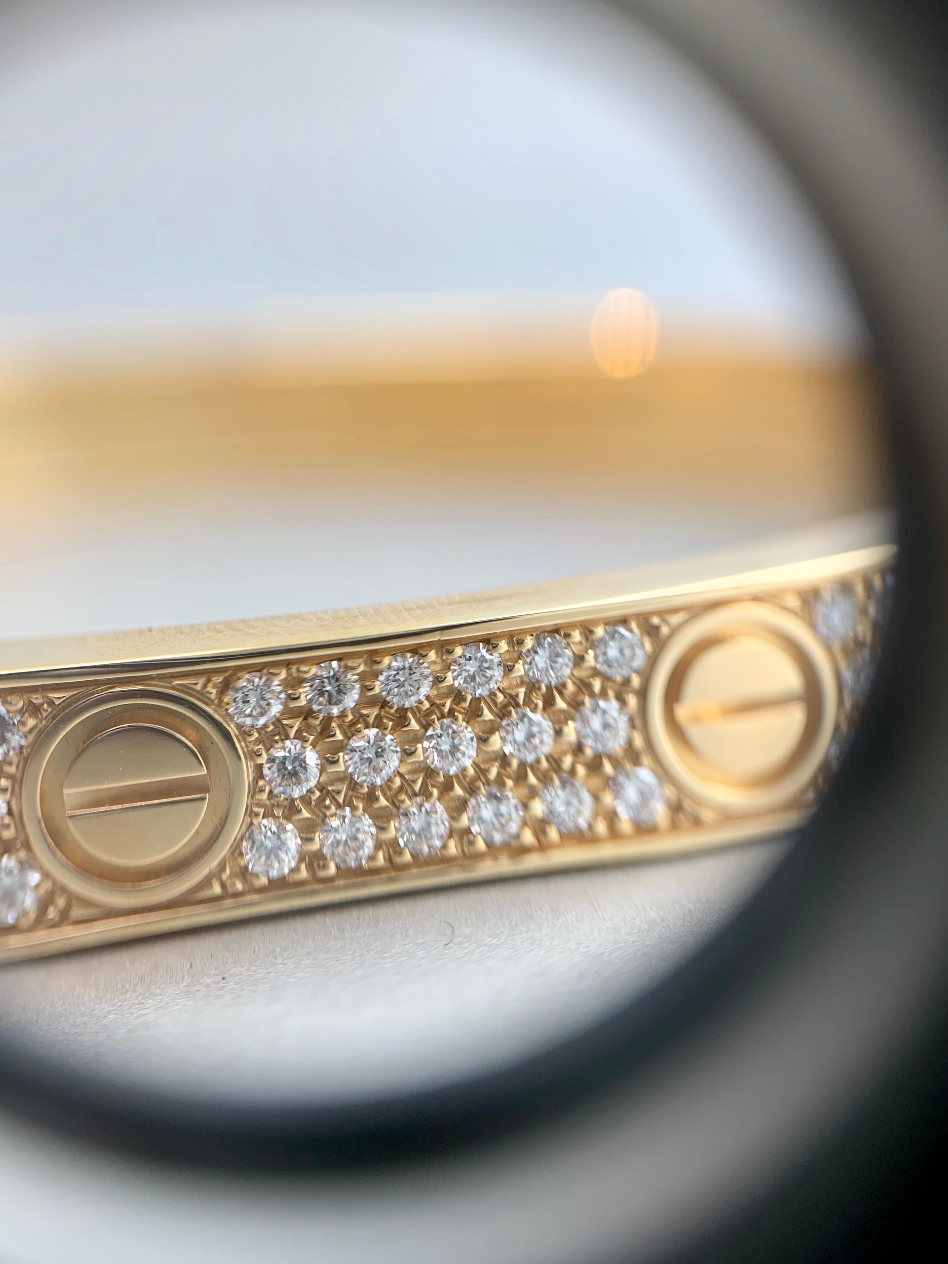 Women's 18 Karat Yellow Gold Cartier Love Bracelet with Pave Diamonds