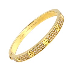 18 Karat Yellow Gold Cartier Love Bracelet with Pave Diamonds