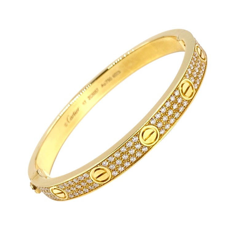 18 Karat Yellow Gold Cartier  Love  Bracelet  with Pave  