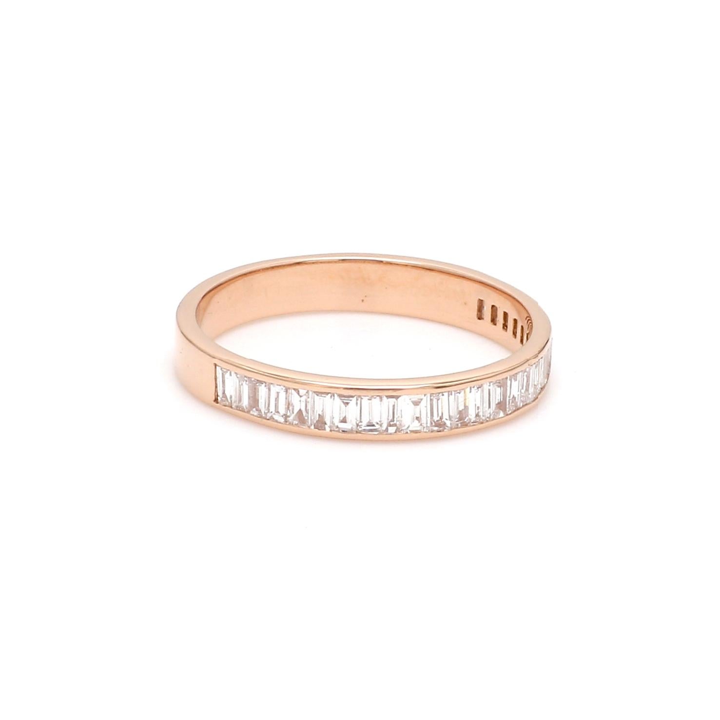 Women's or Men's 18 Karat Pink Gold Channel Set Baguette Cut Diamond Wedding Ring