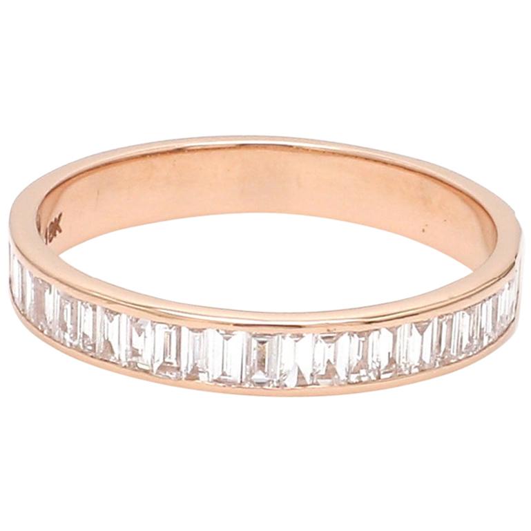 18 Karat Pink Gold Channel Set Baguette Cut Diamond Wedding Ring