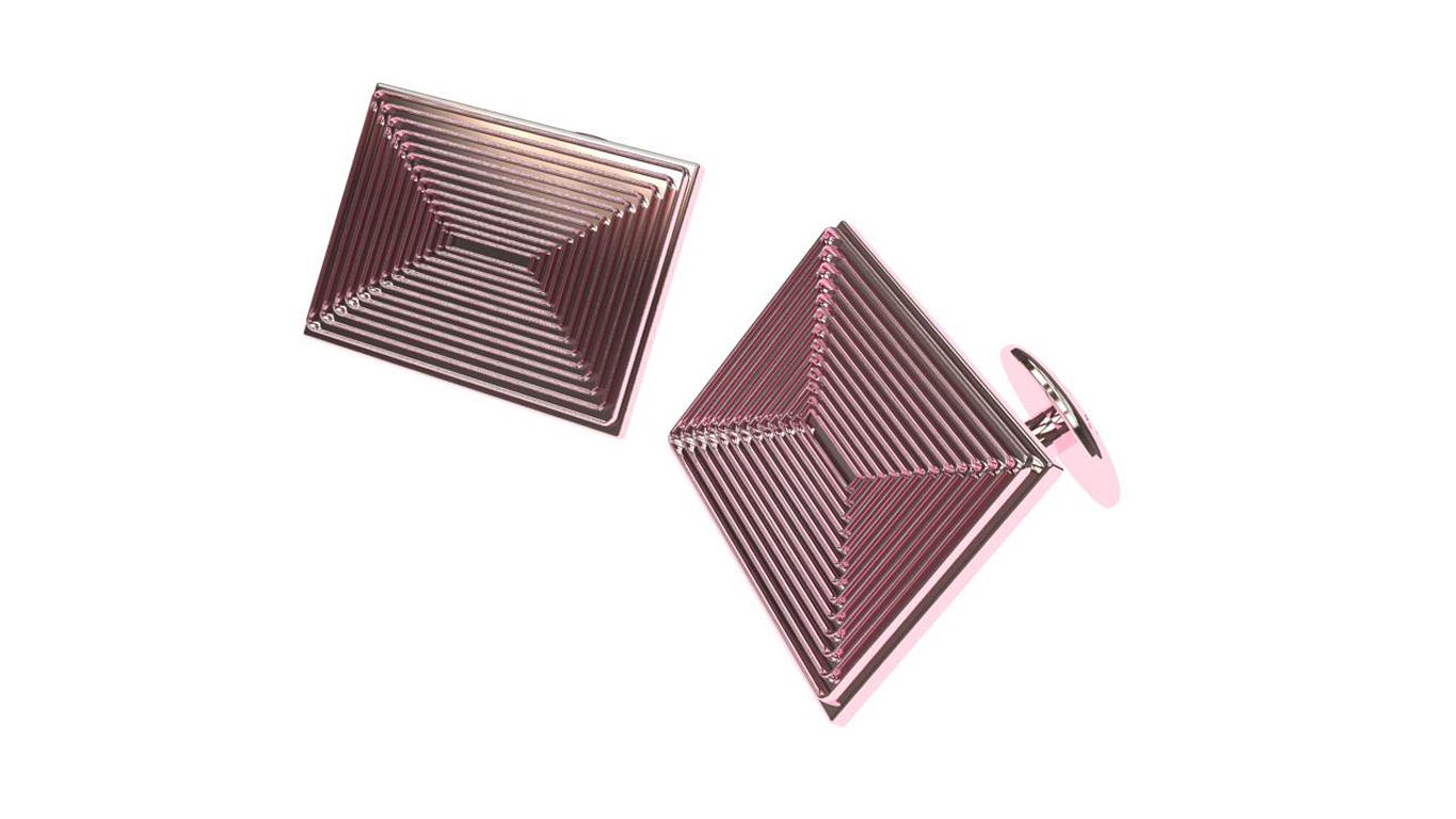 18k Gold Pink Rectangle Cufflinks, Tiffany designer , Thomas Kurilla got inspired from Op Art works. It is a form of abstract art and is closely connected to Kinetic and Constructivist movements. Using geometric designs gives the viewer the