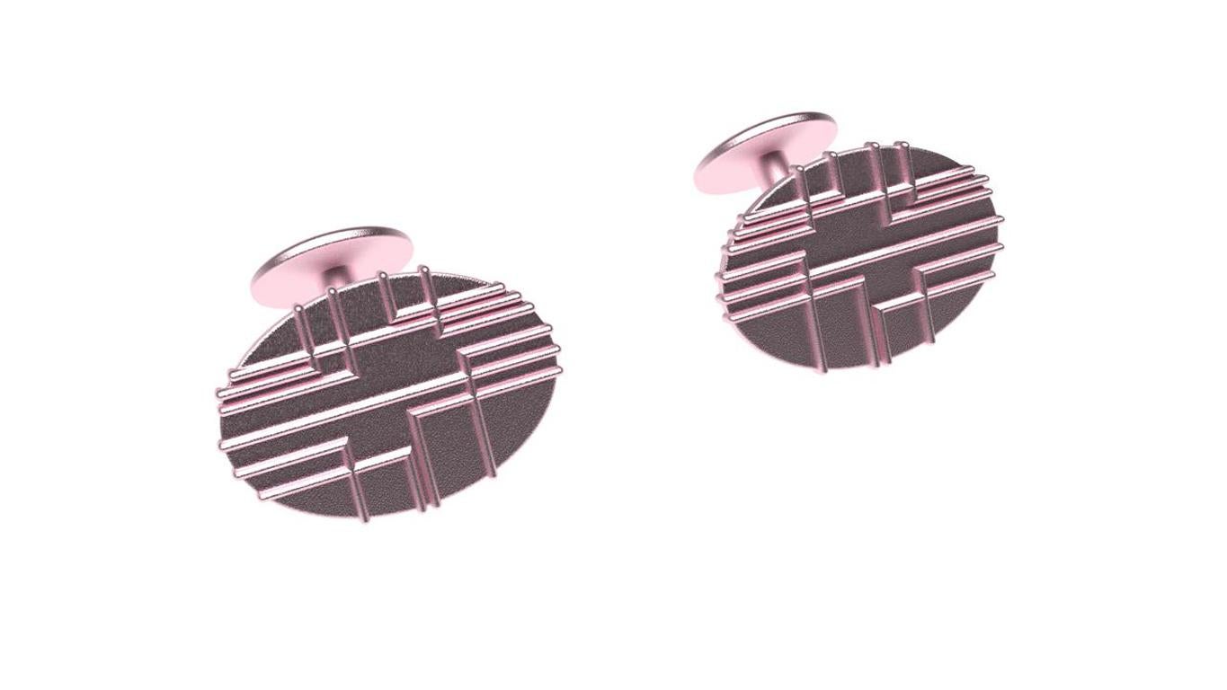 18k Pink 90 Degrees Cufflinks  Lines at 90*  Tiffany designer , Thomas Kurilla revisiting the geometric inspiration of the past.  Offered in matte gold finish or polished . Playful abstract 90 degree lines.
These are made to order in NYC. Please