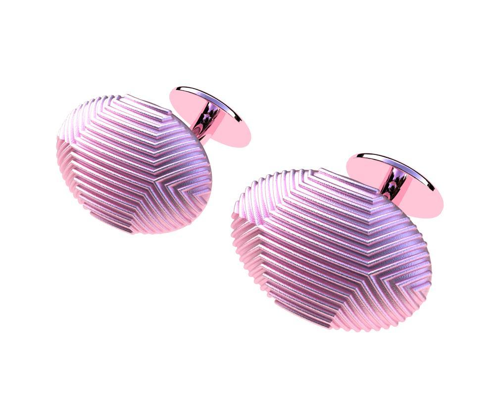 18k Pink Gold Y Lines Cufflinks, CK-008, These are inspired from Op Art works. It is a form of abstract art and is closely connected to Kinetic and Constructivist movements. Using geometric designs gives the viewer the impression of movement,