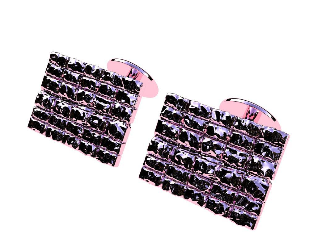   18k Pink Gold  Molten Rectangle Cufflinks, CK-002, This design is inspired by the liquid look of gold as its melting under the torch, without losing the rectangles shape.  High polished 18k pink finish. These are made to order. Please allow 2.5