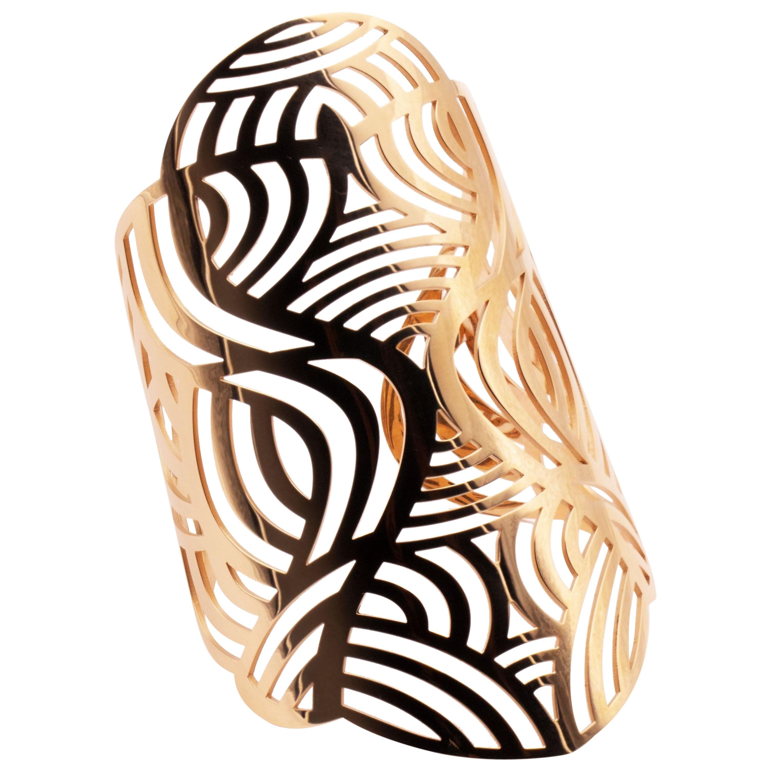 18 Karat Pink Gold Decorative Handmade Tribal Schullin Arm-Cuff For Sale