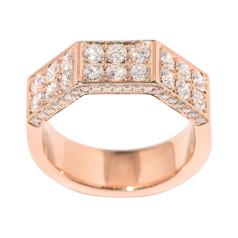 18 Karat Pink Gold Deux Double Half-Octagon Diamond Ring For Sale
