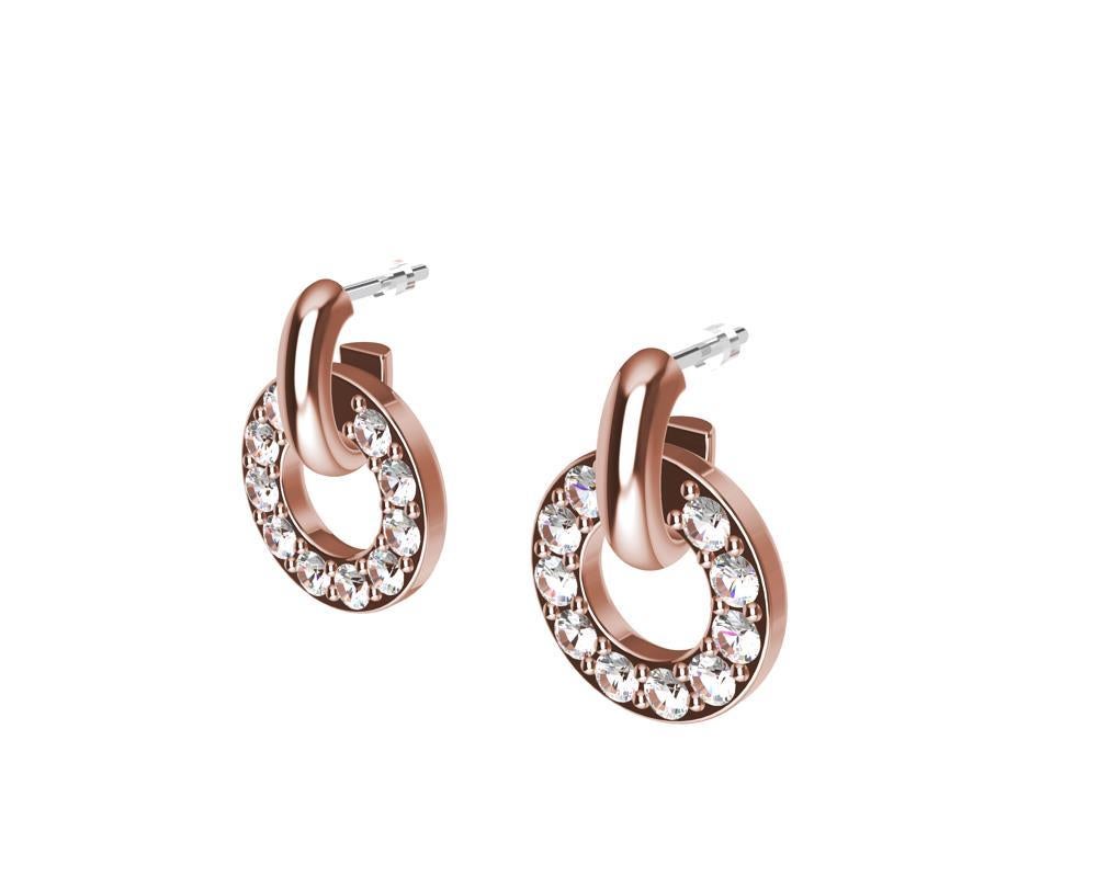 18 Karat Pink GIA  Diamond  Hoop Dangle Earrings, These are petite. The hoop earring 14mm x 10.5 mm diameter. Tiny but mighty. All day elegance, day into evening no problem.  These GIA diamonds are 2.0 mm , .60 ct wt.  Made to order , please allow