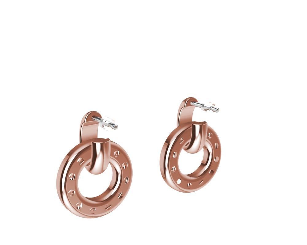 Round Cut 18 Karat Pink Gold Diamond Hoop Dangle Earrings For Sale