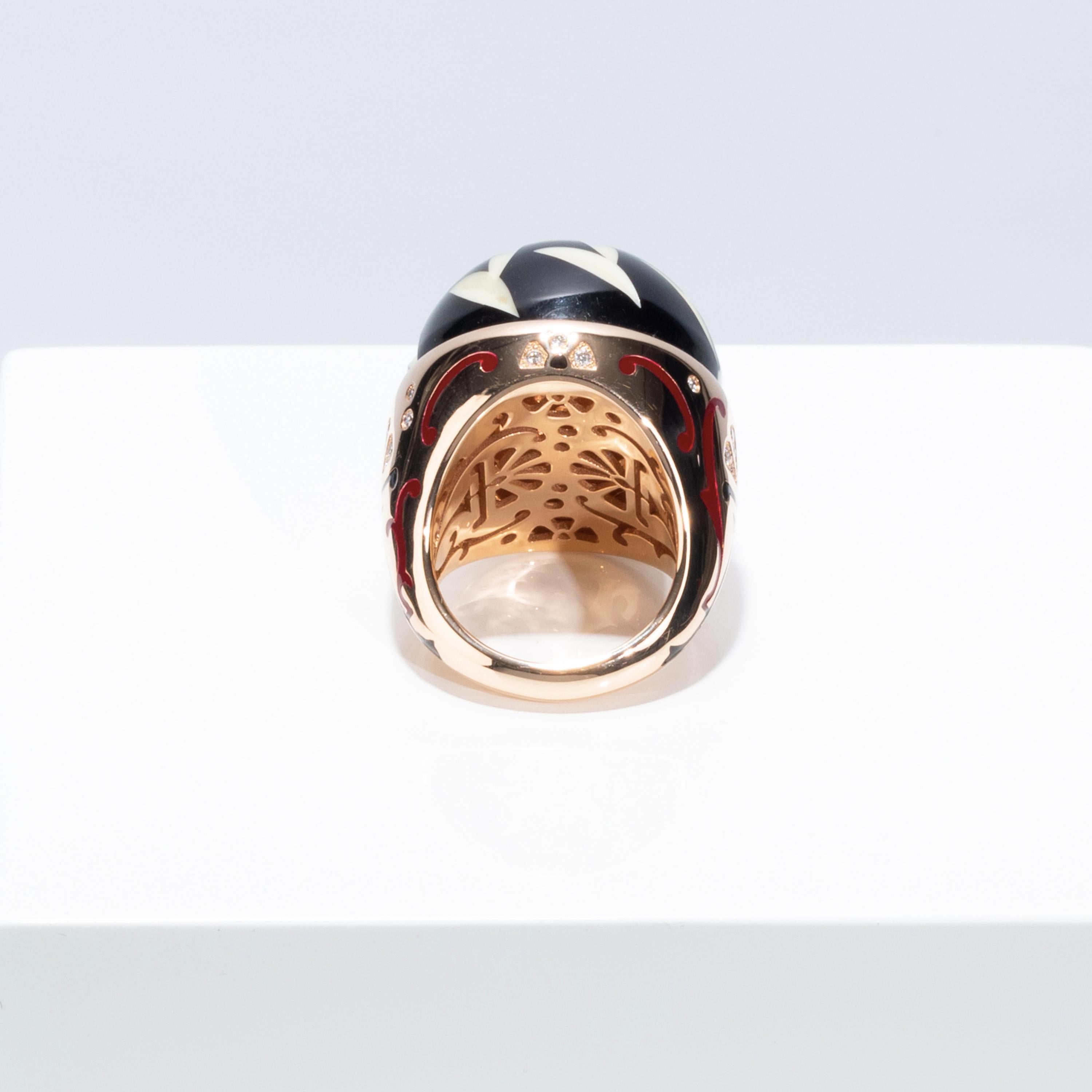 Francesca Villa's 18k Gold Diamond Enamel Art Deco Style Black Flower Ring In New Condition For Sale In London, GB