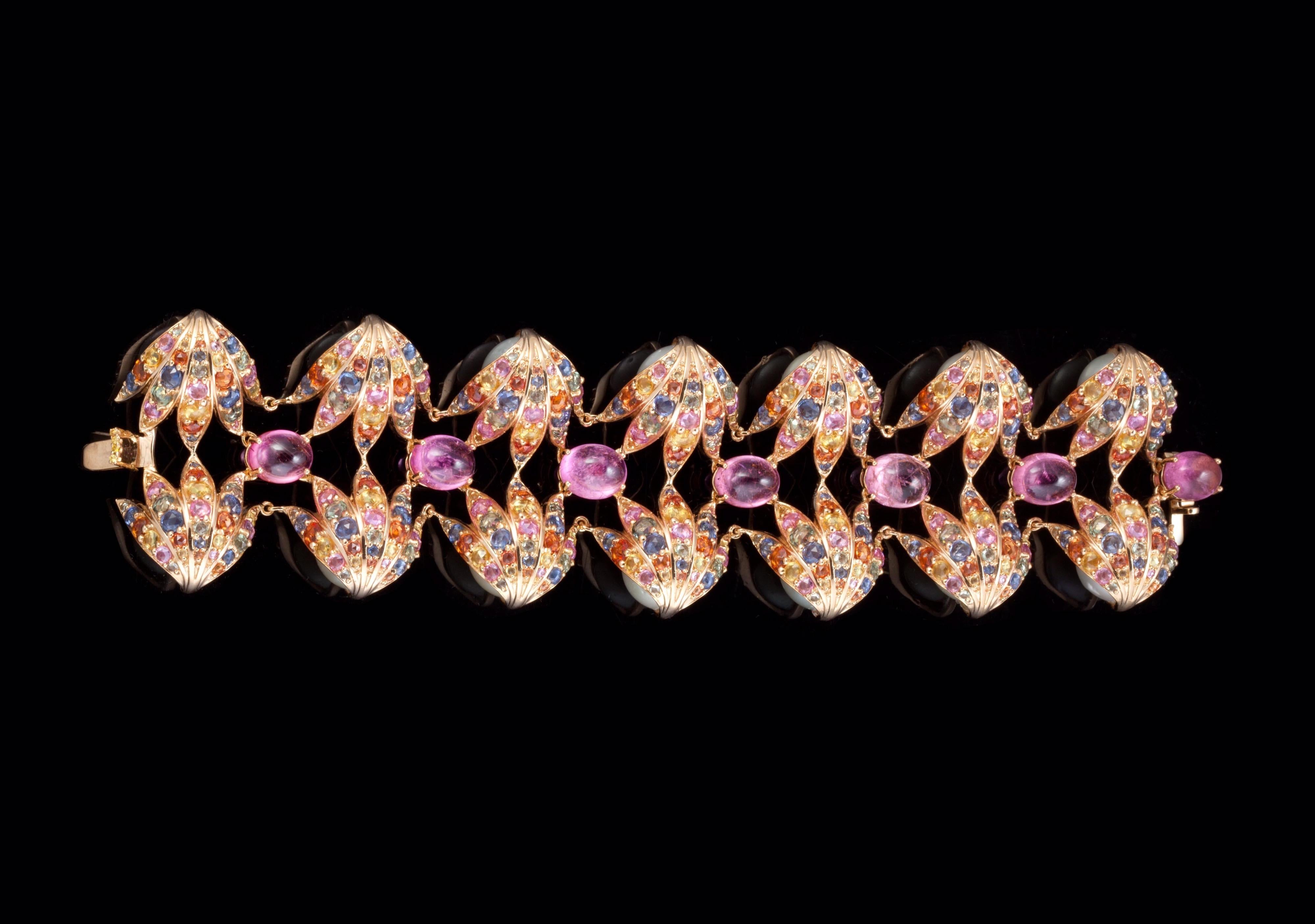 Contemporary 18 Karat Pink Gold Gloucester Cathedral Bracelet with South Sea Pearls For Sale
