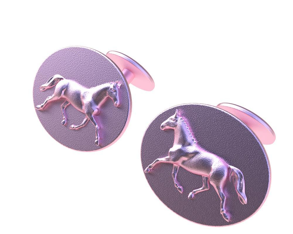 18 Karat Pink Gold Dressage Horse Cufflinks In New Condition For Sale In New York, NY