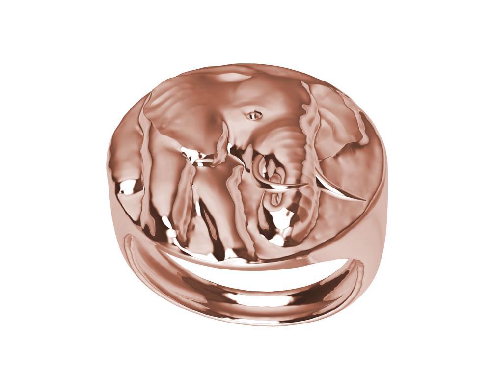 For Sale:  18 Karat Pink Gold Elephant with Tusks Signet Ring 9