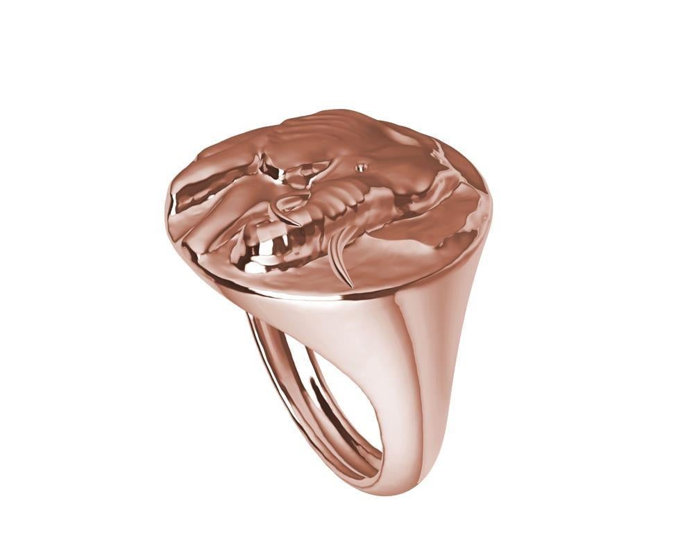 For Sale:  18 Karat Pink Gold Elephant with Tusks Signet Ring 8
