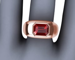 18 Karat Pink Gold Emerald Cut Ruby Sculpture Ring