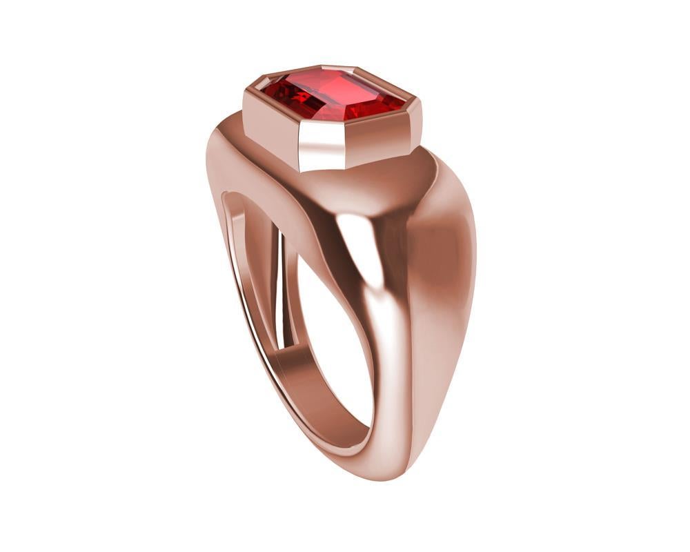 For Sale:  18 Karat Pink Gold Emerald Cut Ruby Sculpture Ring 3