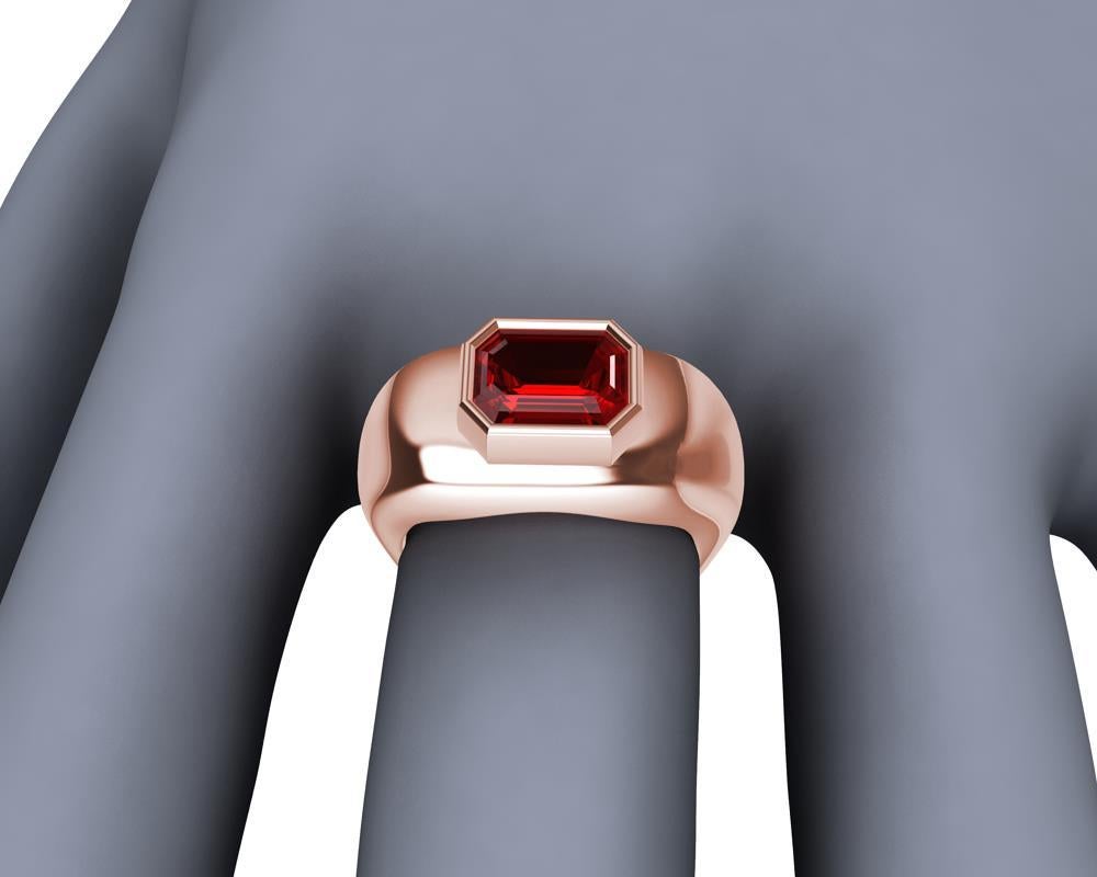 For Sale:  18 Karat Pink Gold Emerald Cut Ruby Sculpture Ring 5