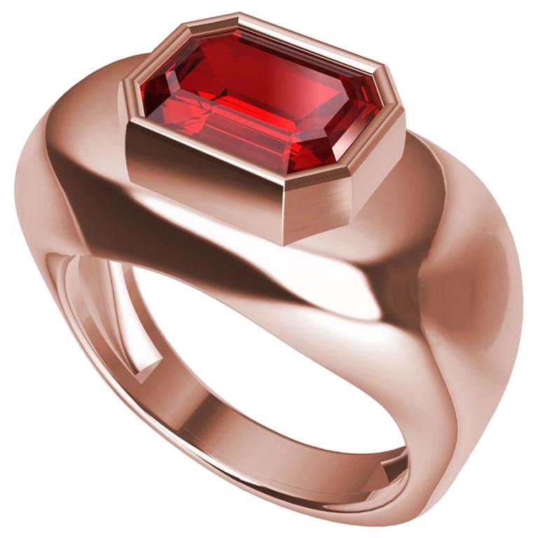 18 Karat Pink Gold Emerald Cut Ruby Sculpture Ring
