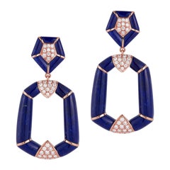 18 Karat Pink Gold Enamel and Diamond Dangling Earrings