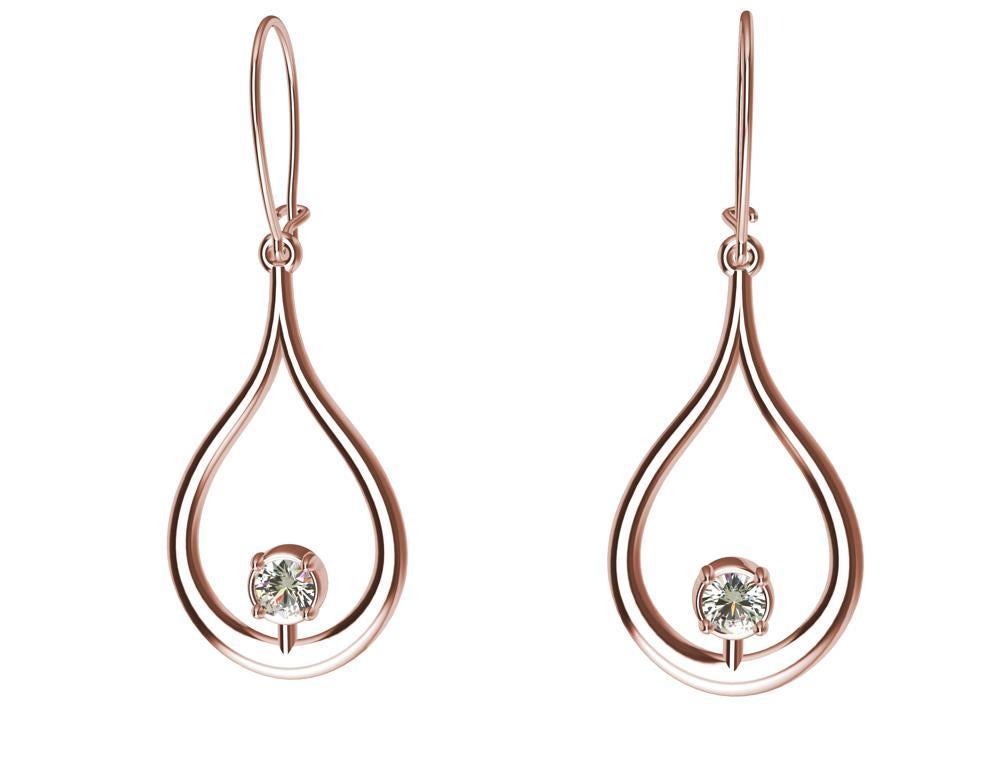 Contemporary 18 Karat Pink Gold GIA Diamond Flat Teardrop Earrings For Sale