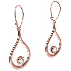 18 Karat Pink Gold GIA Diamond Flat Teardrop Earrings