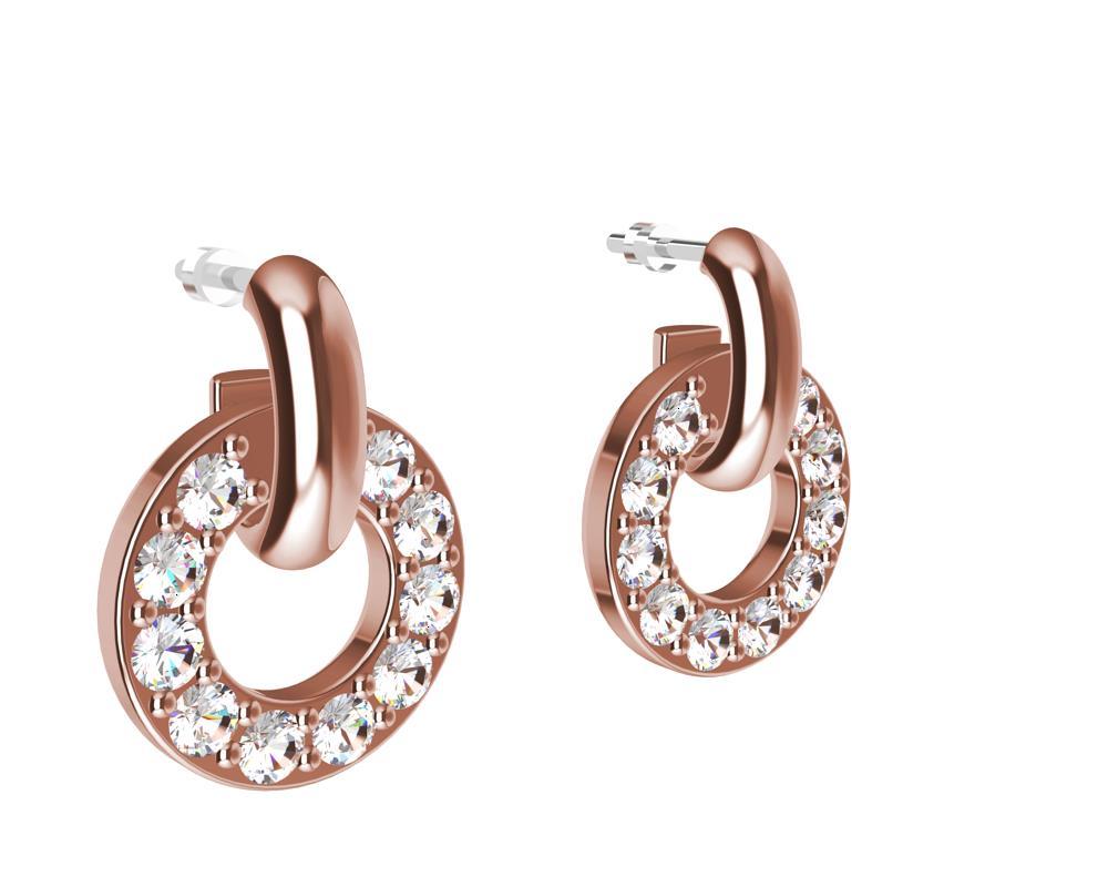 Contemporary 18 Karat Pink Gold GIA Diamond Hoop Dangle Earrings For Sale