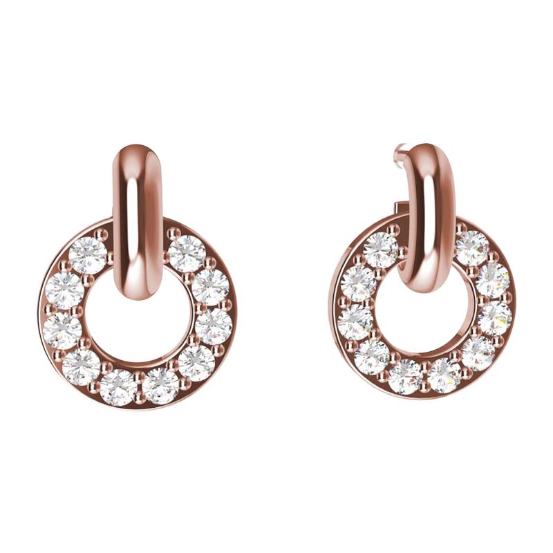 18 Karat Pink Gold GIA Diamond Hoop Dangle Earrings For Sale