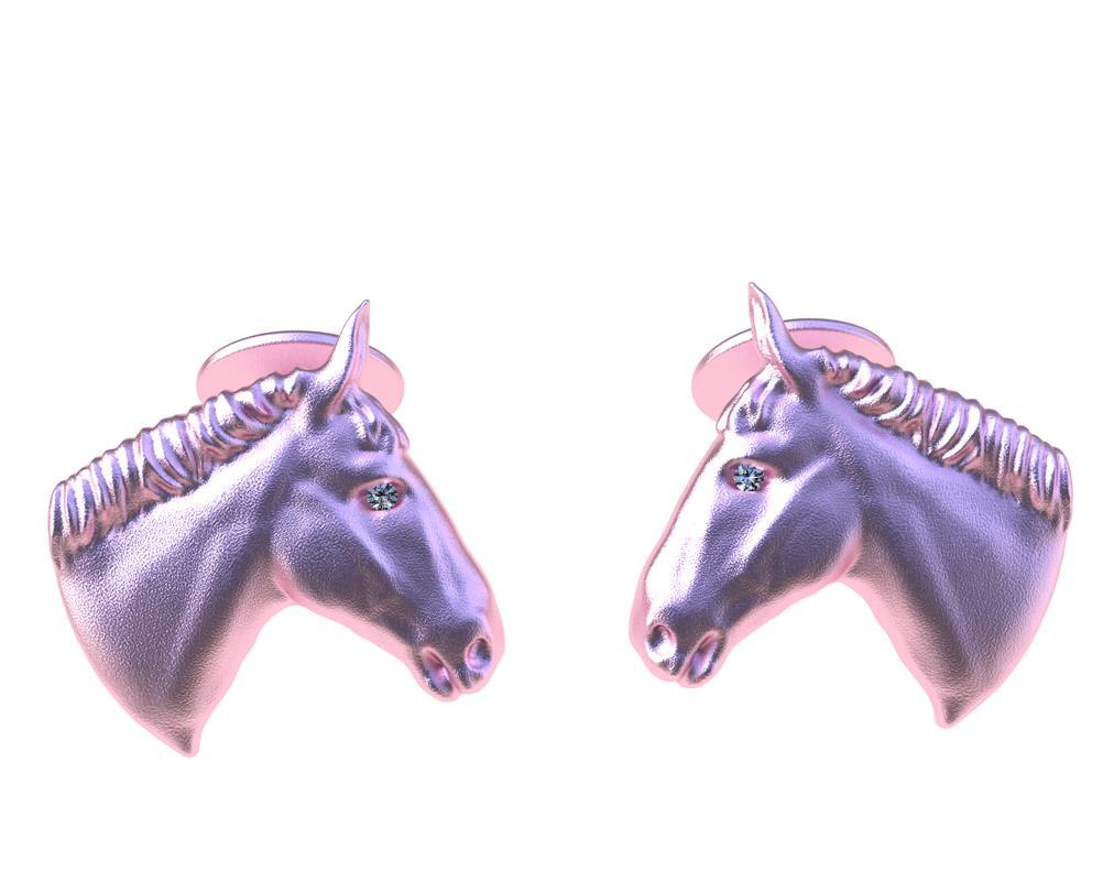 18 Karat Pink Gold Diamond Horse Cufflinks For Sale 1